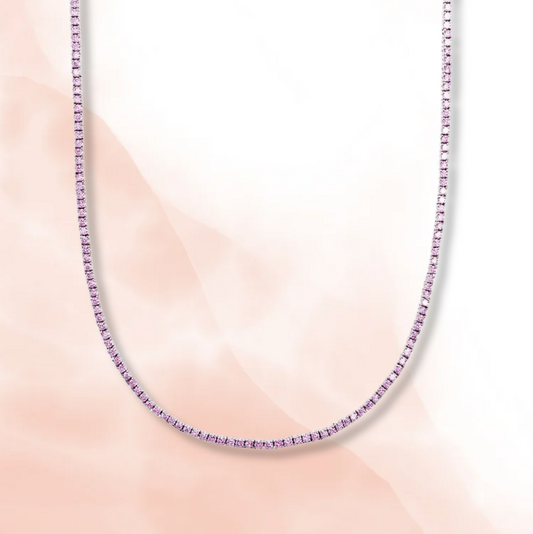 Thin CZ Pink Choker Tennis Necklace