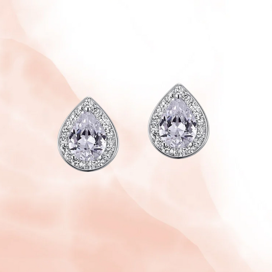 Classic Pear Halo CZ Stud Earrings