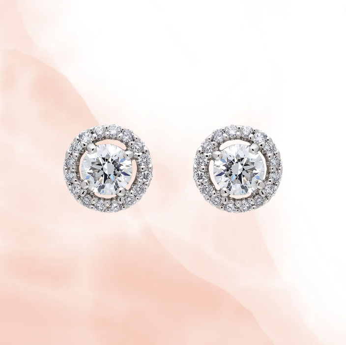 Classic Round Halo CZ Stud Earrings