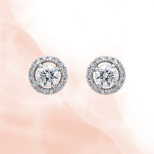 Classic Round Halo CZ Stud Earrings