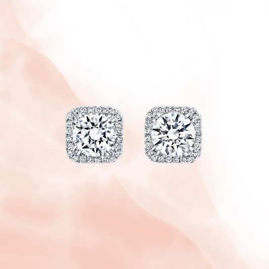 Round Cut Square Halo CZ Stud Earrings