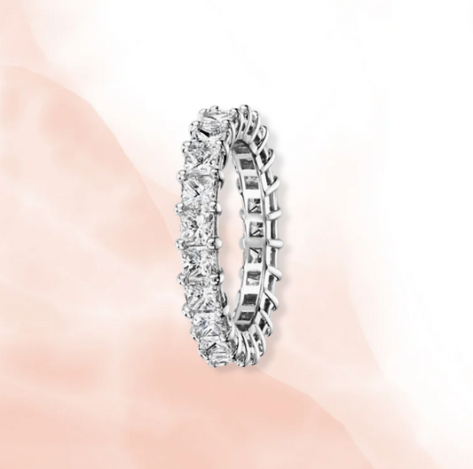 Thin Princess Cut Crystal Eternity Ring