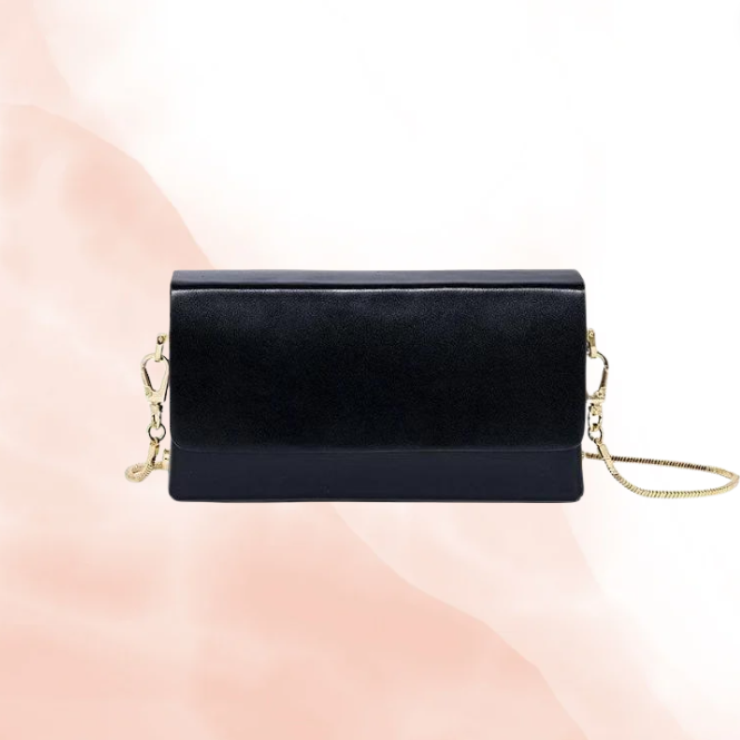 Crystal Buckle Black Leather Bag