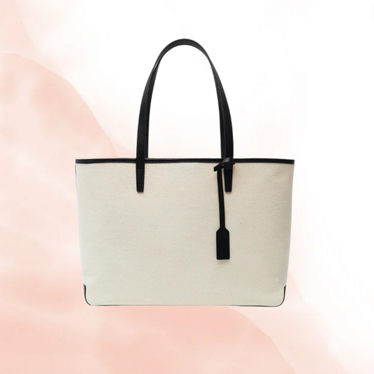 Leather Handle Canvas Tote Bag