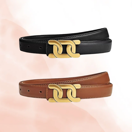 1.8cm Leather Belt w/ Gold Buckle