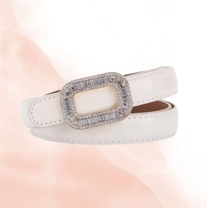 Crystal Buckle Smooth Leather Belt