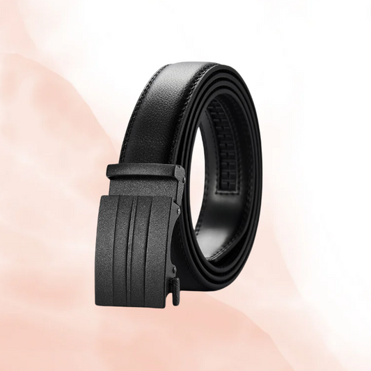 3.5cm Leather Belt Black Silver Buckle