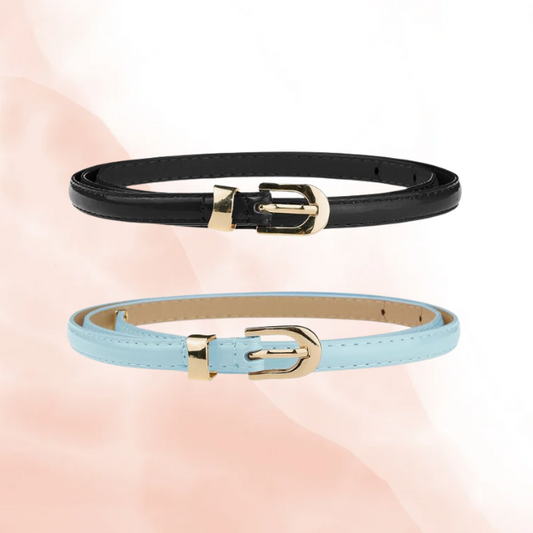 Skinny Leather Belt w/ Silver or Gold Buckle