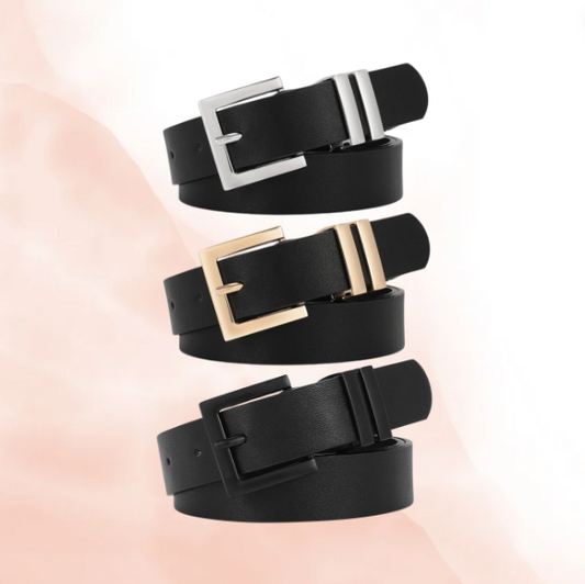 2cm Square Buckle Black Leather Belt