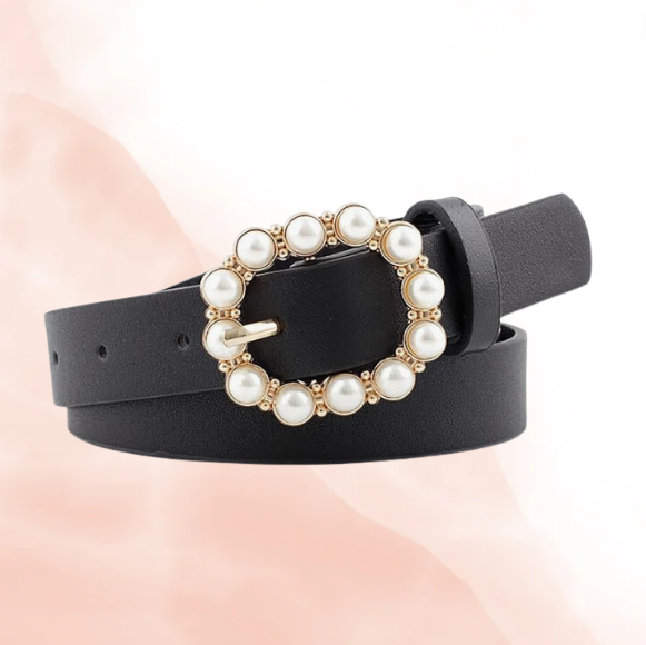 3cm Crystal & Pearl Leather Belt