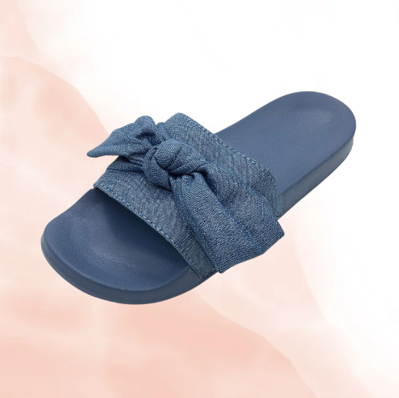 Denim Embroidered Slides