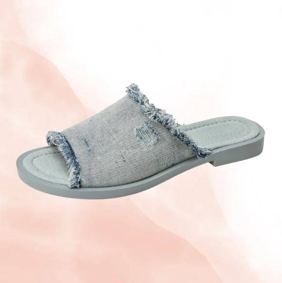 Embroidered Velvet Denim Sandals