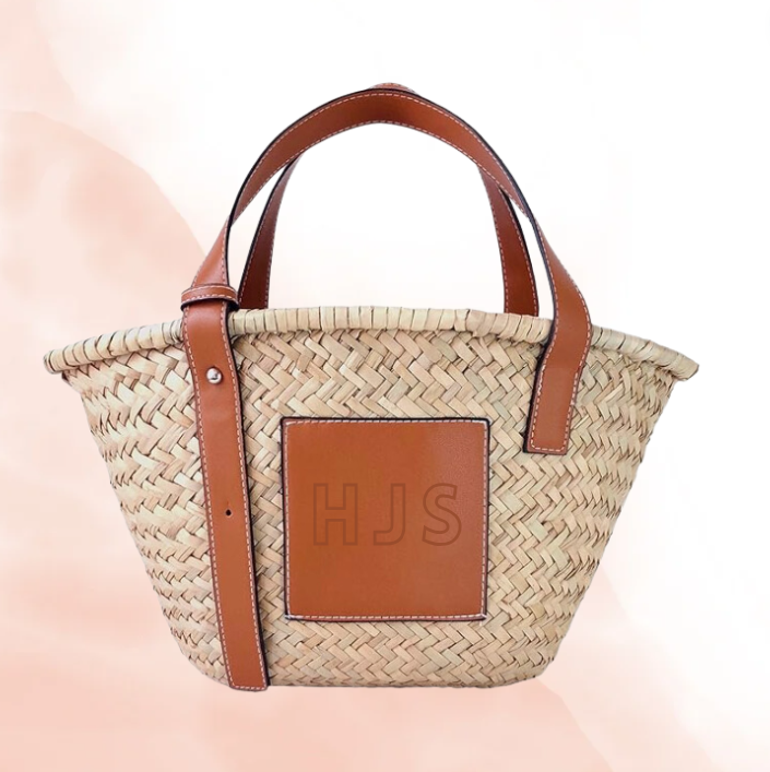 Leather Trim Raffia Tote Bag