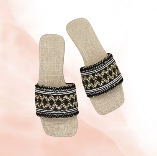 Pattern Embroidered Flat Sandals