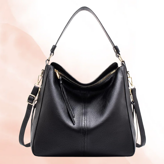 Black Leather Hobo Shoulder Bag