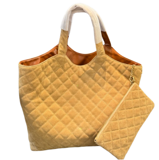 Suede Quilted Large Shopping Tote