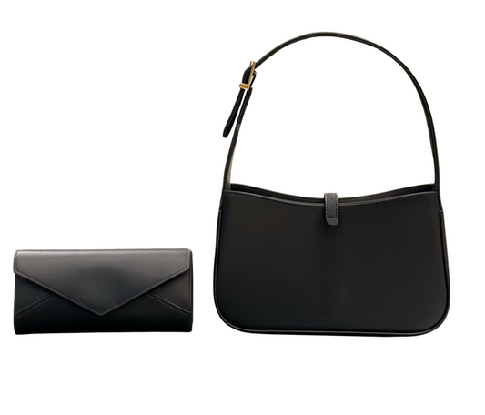 2-Piece Leather Shoulder Bag + Wallet Set