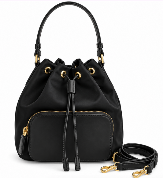 Black Leather Cinch Backpack