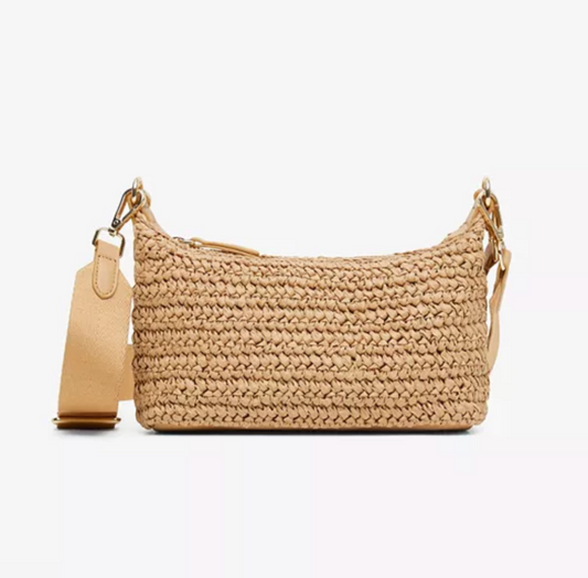 Raffia Camera Bag w/ Leather Strap