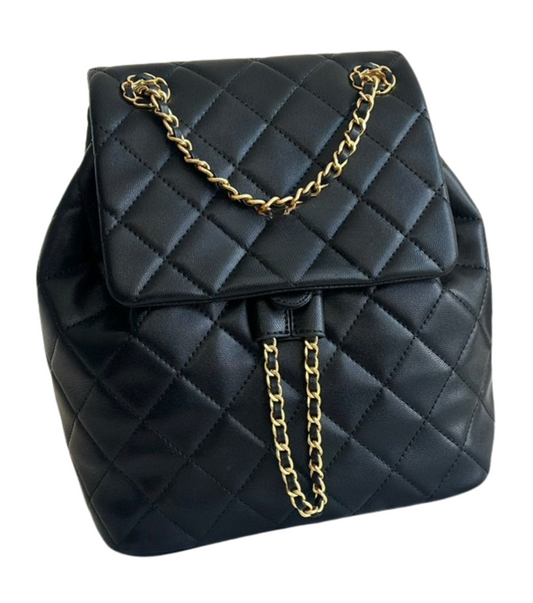 Quilted Leather Flap Pocket Backpack