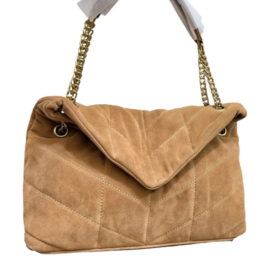 Puffy Suede Flap Bag