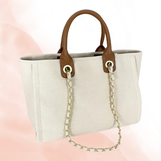 Leather & Canvas Chain Tote